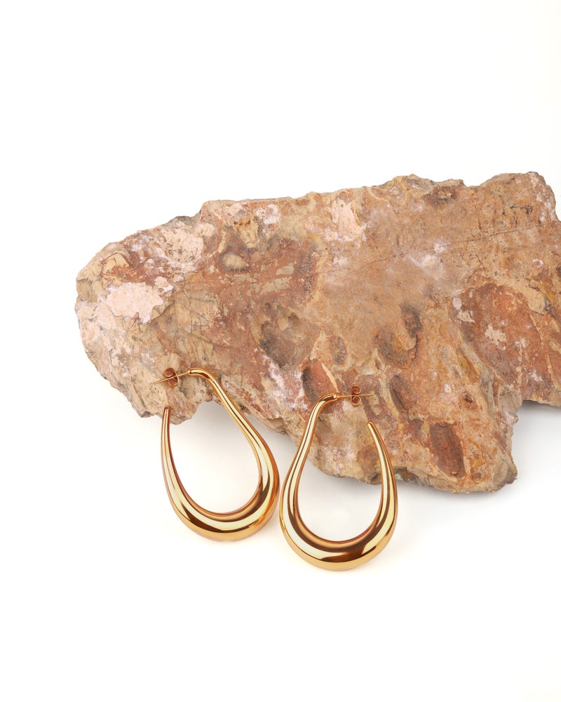 TAAHIRA 18K Gold Plated Long Hoop Earrings - Image 2